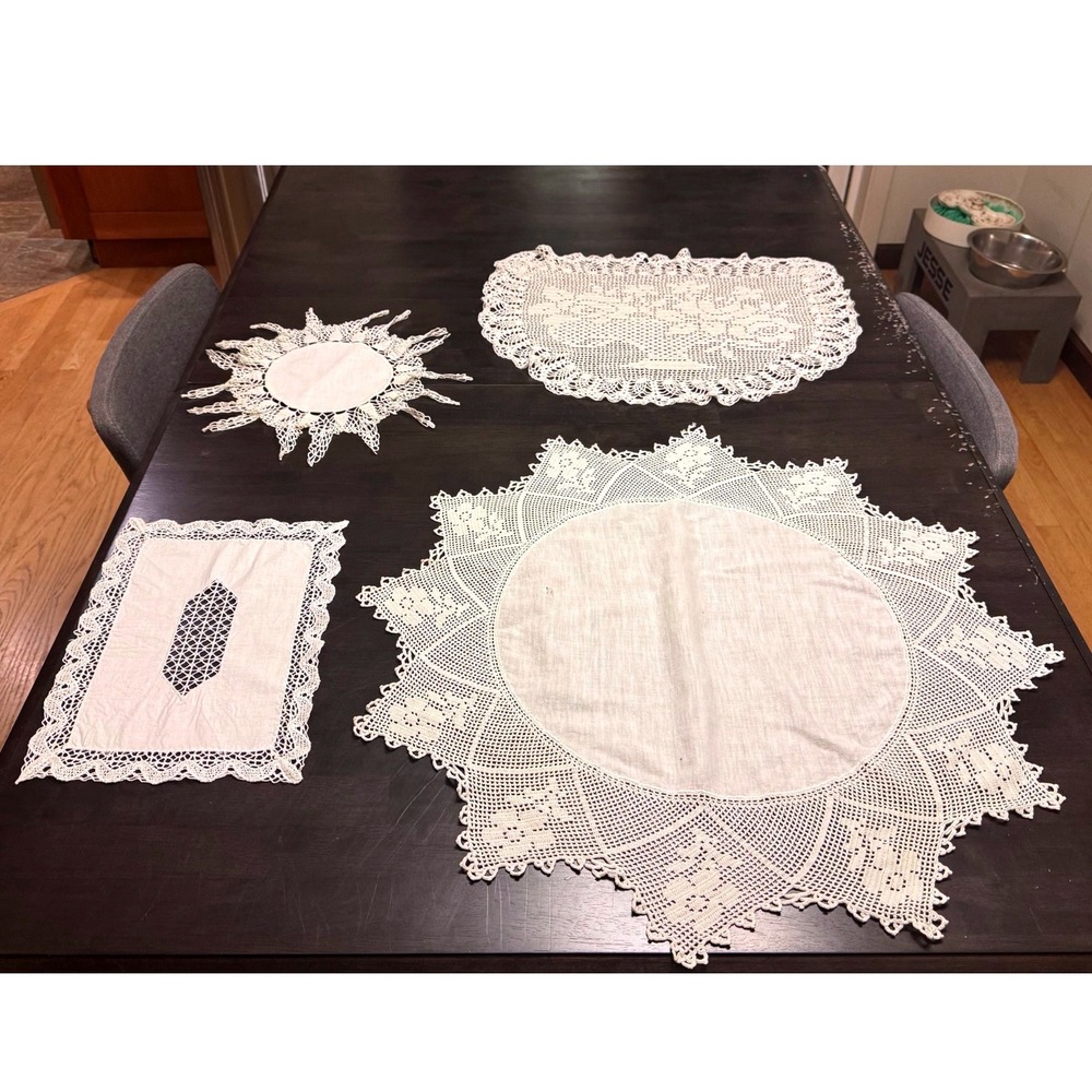 Antique Doily Set Victorian Linen Crochet